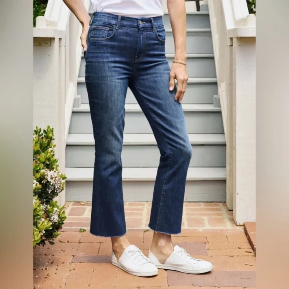 Frank & Eileen Crop Kick Flare Jeans 29 High Rise Raw Hem Luxury Capsule Killian